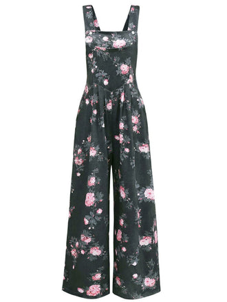 Combinaison pantalon large à imprimé floral vert années 1940