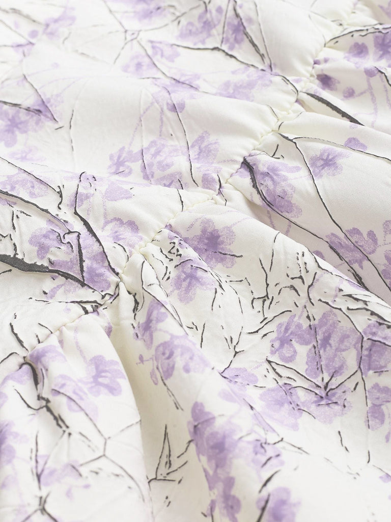 Combishort bretelles spaghetti violette floral années 1970