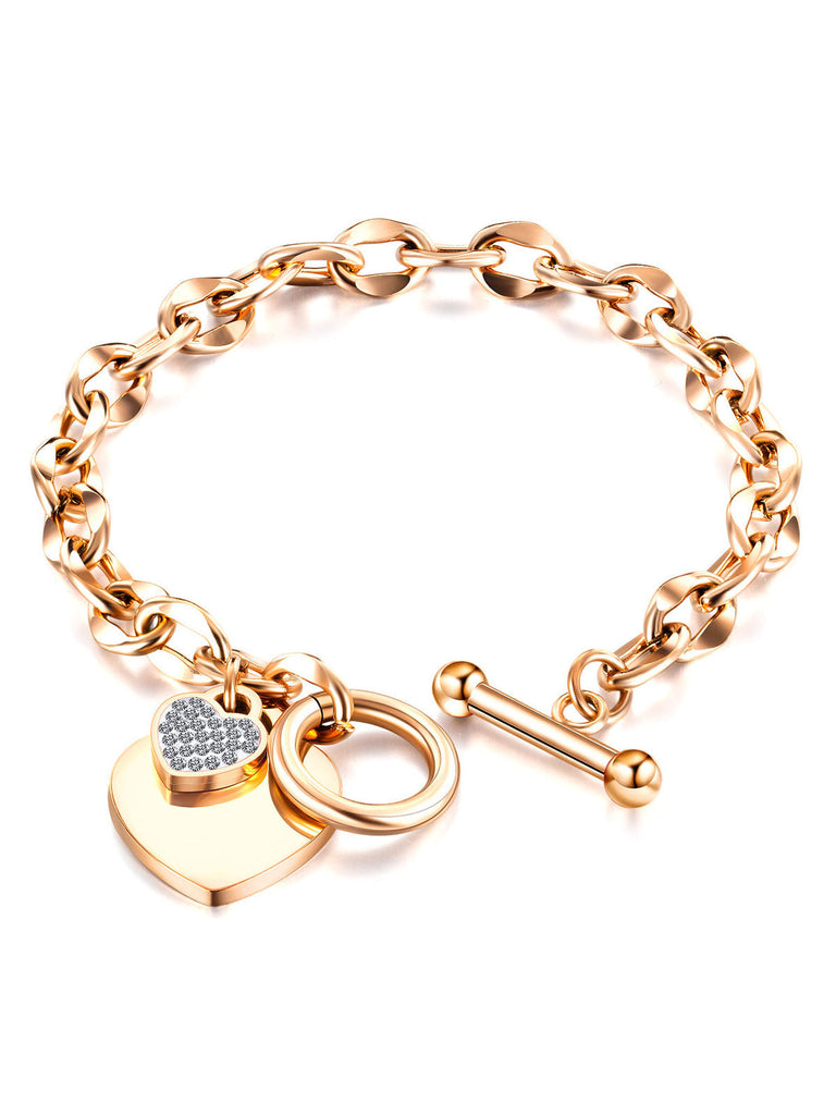 Bracelet vintage en strass avec cœur doré