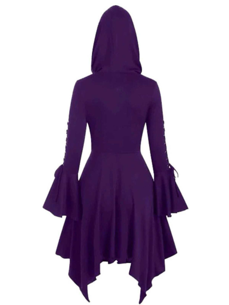 Veste longue punk gothique violette à capuche années 1980