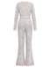 Combinaison blanche en dentelle manches longues jambes évasées 1970s