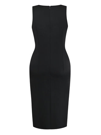 Robe crayon noire sans manches colorblock années 1960