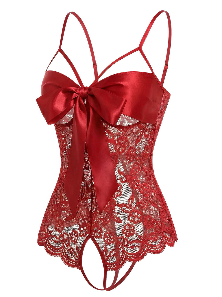 Lingerie en dentelle et satin avec nœud et bretelles réglables années 1970