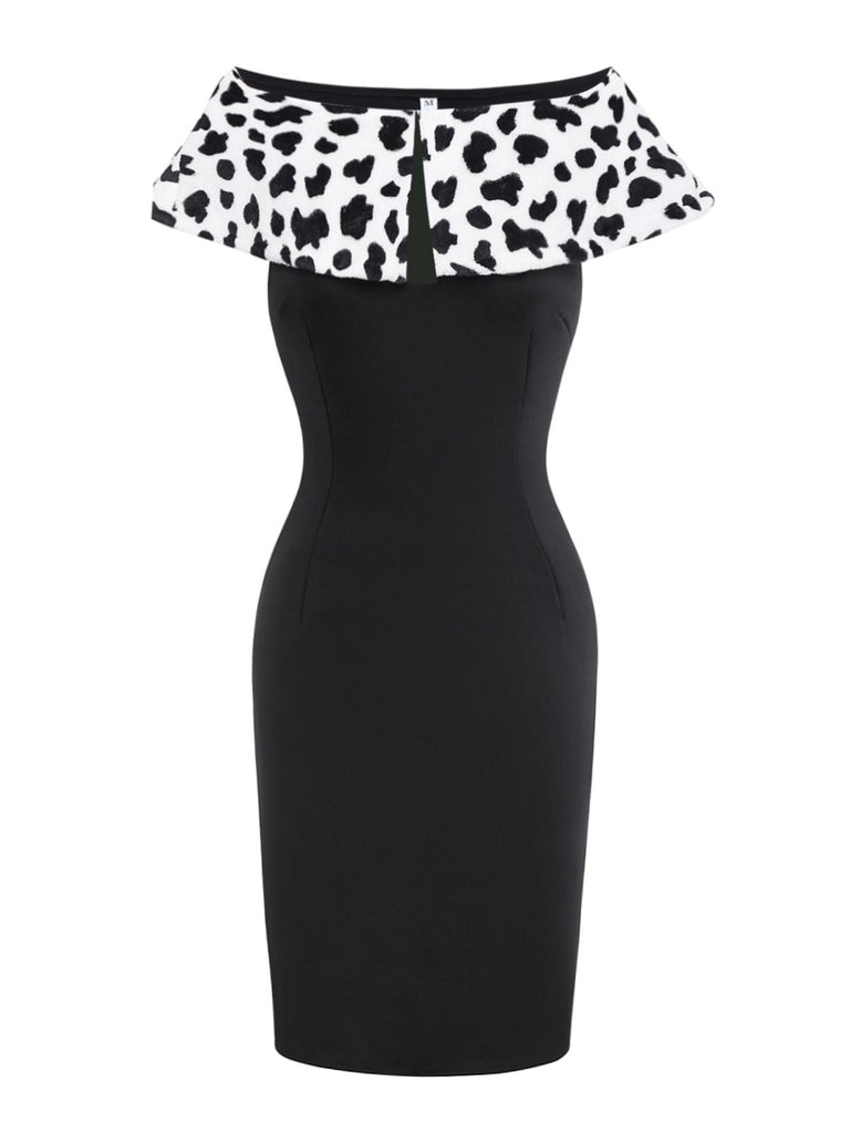 2PCS Robe et cape blanche et noire dalmatiennes Cruella années 1960