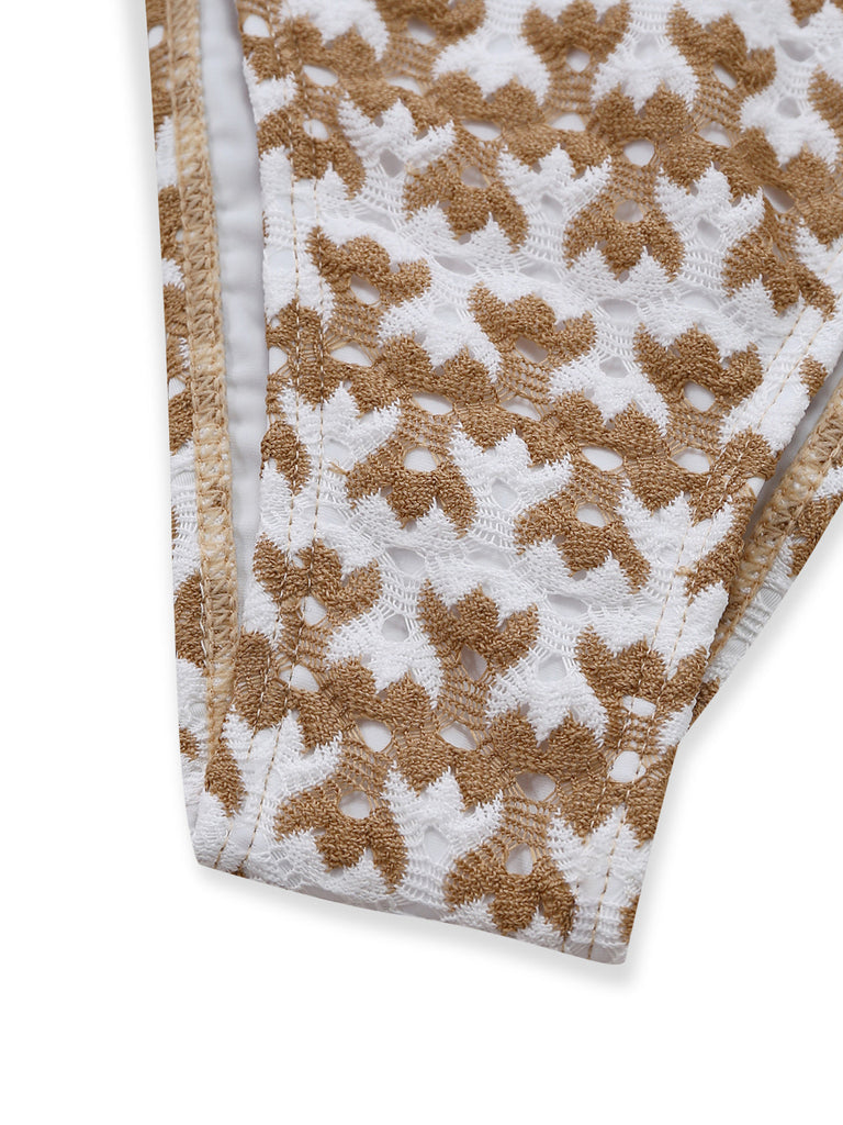 3PCS Kaki Crochet Ajouré Ensemble Bikini & Cache-Maillot Années 1950 6