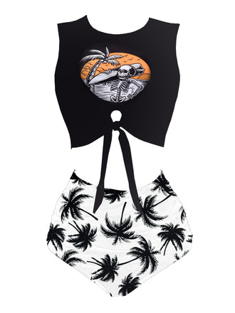 Ensemble tankini squelette de plage avec nĆud sur le devant annĂ©es 1980