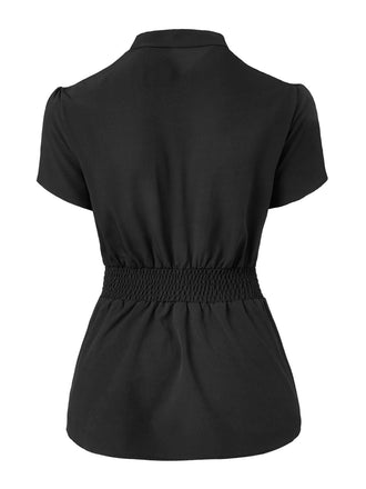 Chemisier noir uni plissées à manches pétales des années 1960