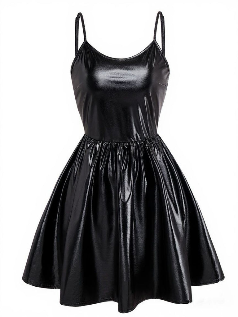 Robe de soirée à fines bretelles métallisées années 1980