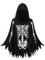 Cape à capuche imprimée squelette Halloween années 1970
