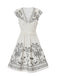 Robe col V à volants floraux blanc des années 1970