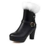 Bottes à talons hauts vintage en fausse fourrure avec boucle