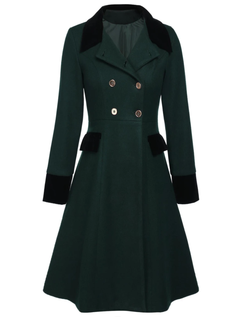 Manteau croisé bleu contrasté à boutons des années 40