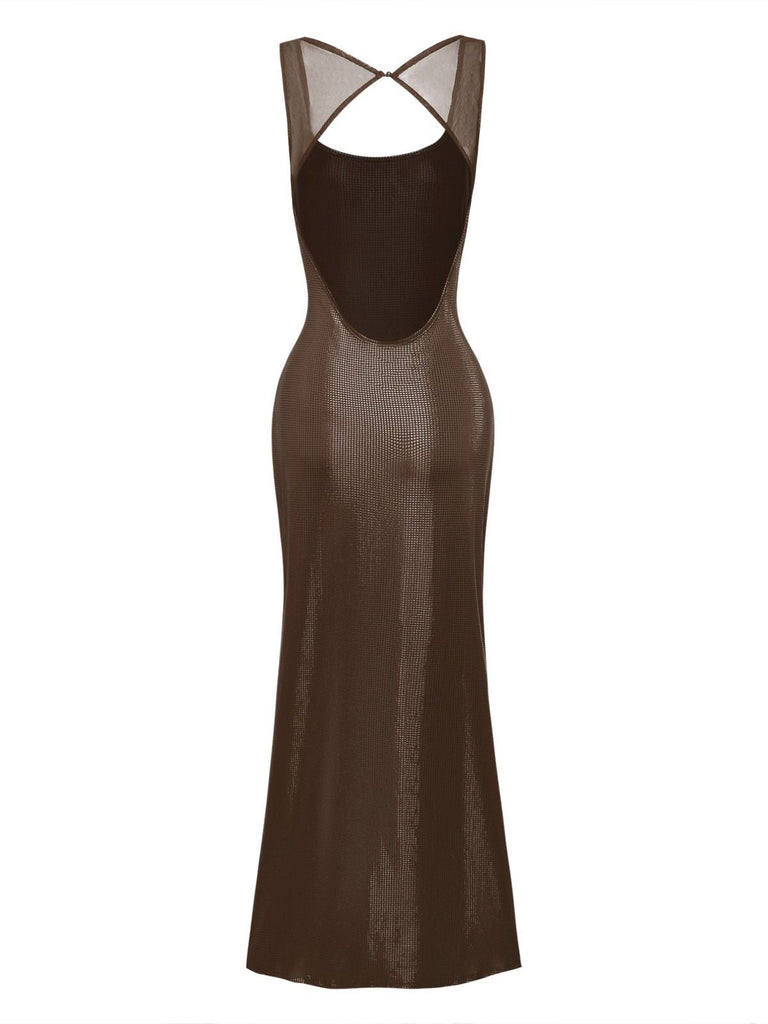 Robe uni maille pailletée boucle col carré 1980s