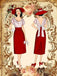 Robe crayon patchwork à rayures rouges années 1950