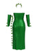 Ensemble bandeau à feuilles multiples et robe à paillettes vert années 1970