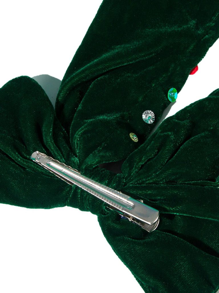 Épingle à cheveux en velours avec grand nœud de Noël
