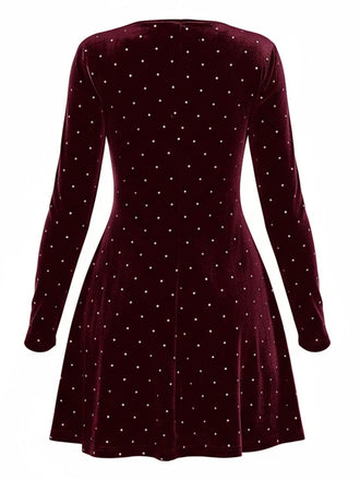 Robe de soirée cintrée en velours et strass années 1980