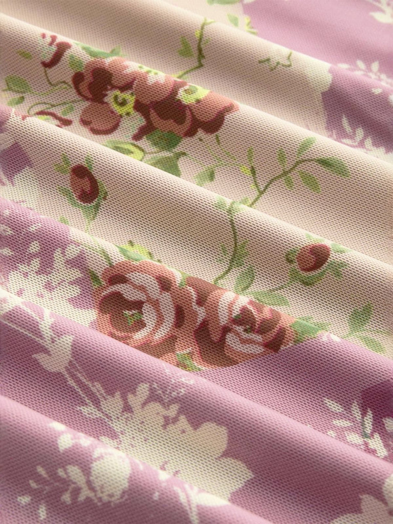 Robe longue rose poudré à volants et détails floraux années 60