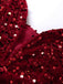 Robe courte lie-de-vin bustier à sequins et plumes années 1980 - 3