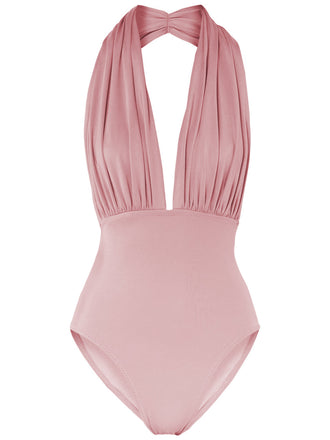 Maillot de Bain Une Pièce Rétro Décolleté Plongeant Rouge