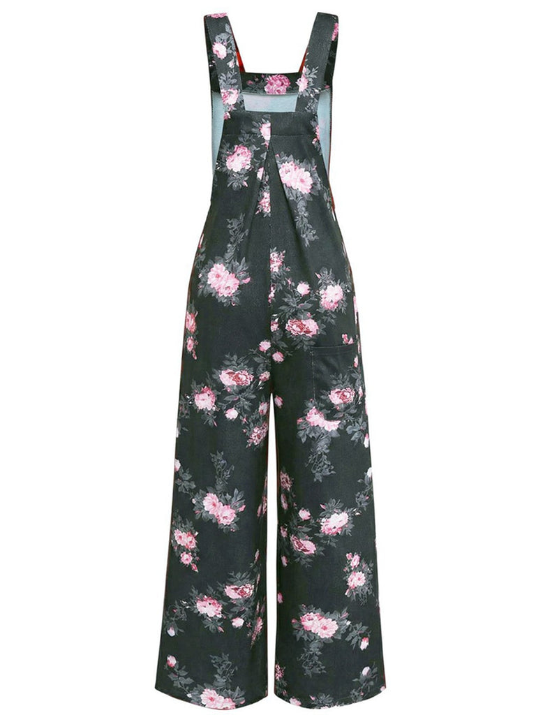 Combinaison pantalon large à imprimé floral vert années 1940