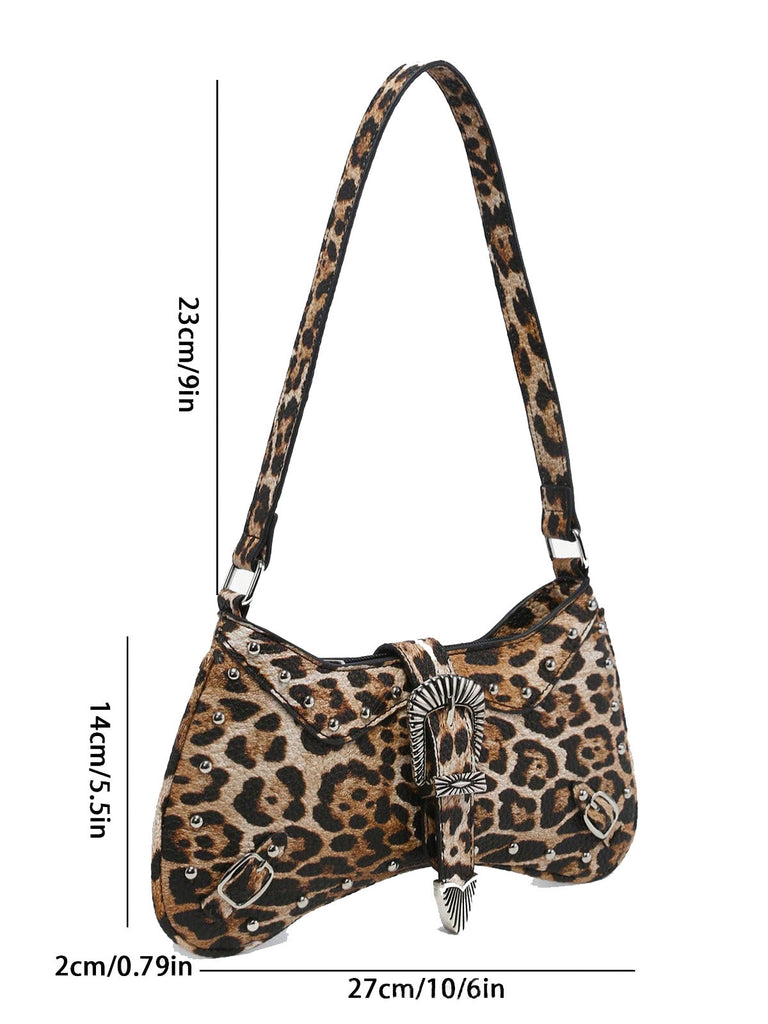 Sac à bandoulière clouté léopard vintage