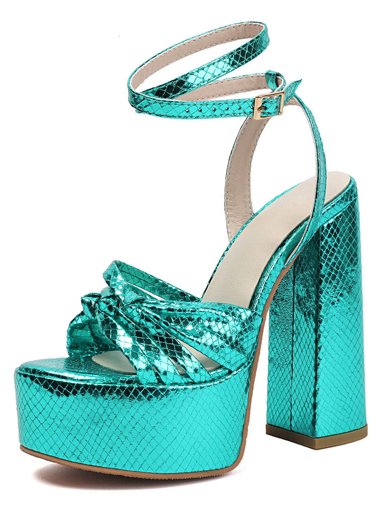 Chaussures à talons hauts métallisées disco à plateforme