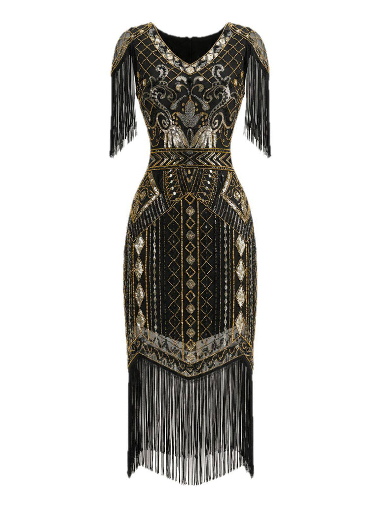 Robe Charleston à franges et sequins années 1920
