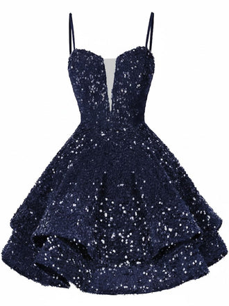 Robe de soirée mini rouge à paillettes décolleté en V profond et lacets années 1950