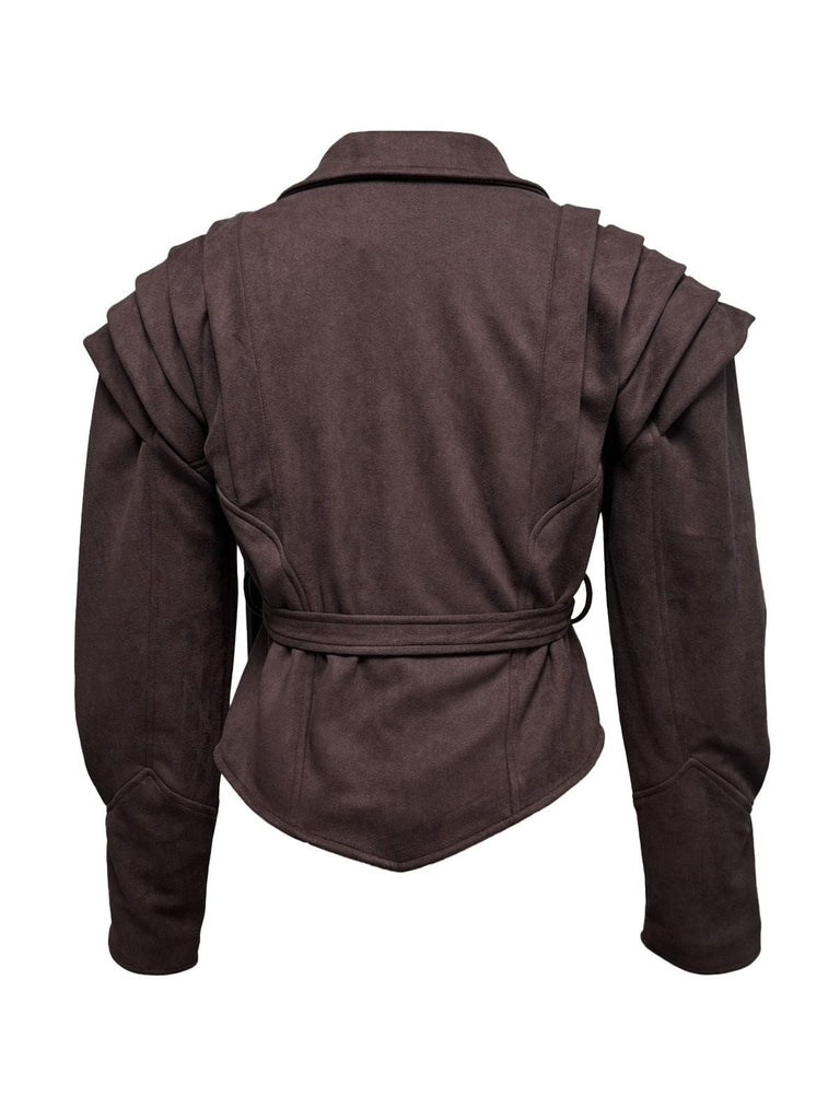 Veste à boutons unis en col en V et lacets années 1980