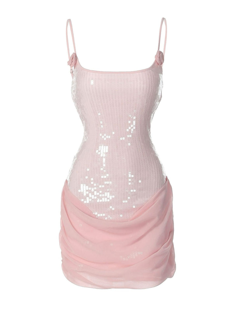 Robe courte patchwork à sequins unis années 1980