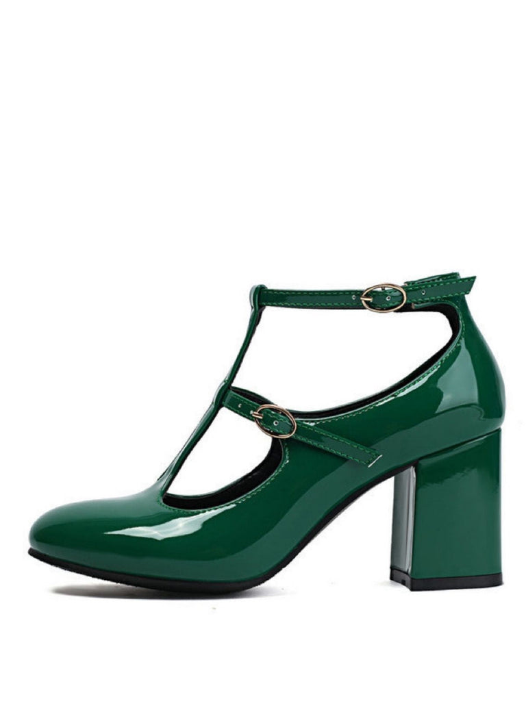 Escarpins à talons hauts vernis à bride en T