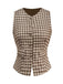 2PCS Gilet et jupe plissés à carreaux vichy marron des années 1960