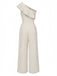 Combinaison beige uni asymétrique à volants étagés des années 1970