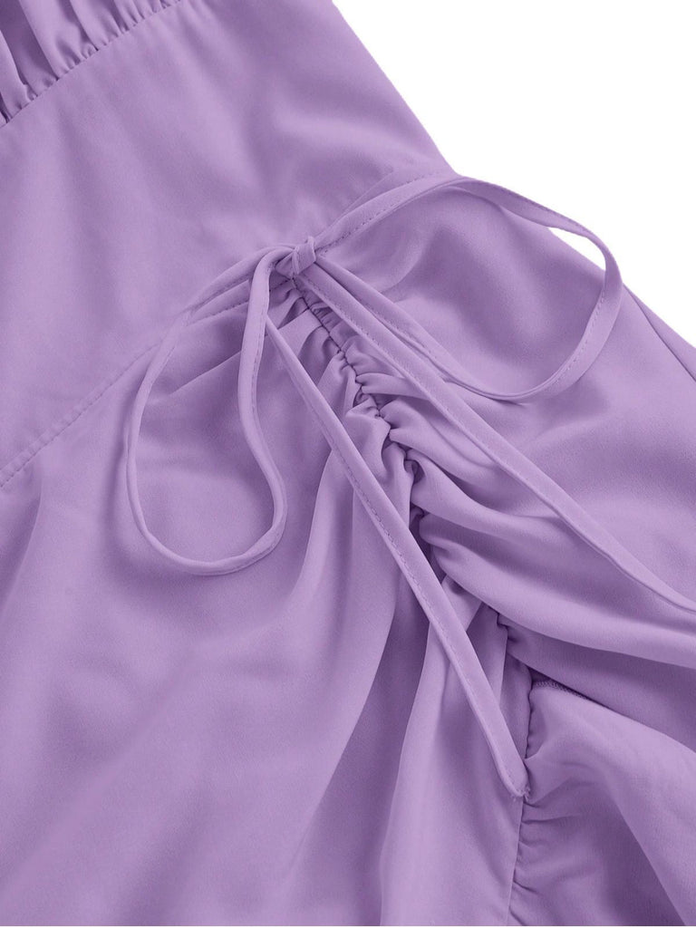 Robe à bretelles froncées et ourlet à volants années 1950