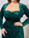 [Grande taille] 2PCS robe col en cœur et manteau en velours vert années 40