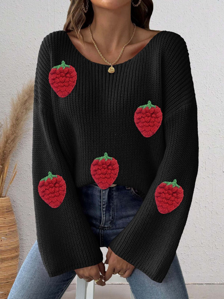 Pull Patchwork Encolure Croisée Fraises 3D Année 1940