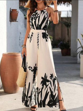 Combinaison blanche à bretelles plantes silhouettes années 1930