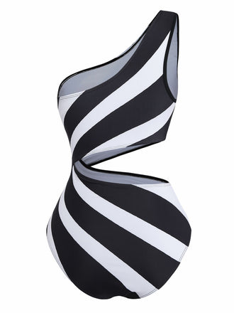 Maillot de Bain One-Shoulder Zebra Imprimé Découpé Une Pièce Années 1960 2