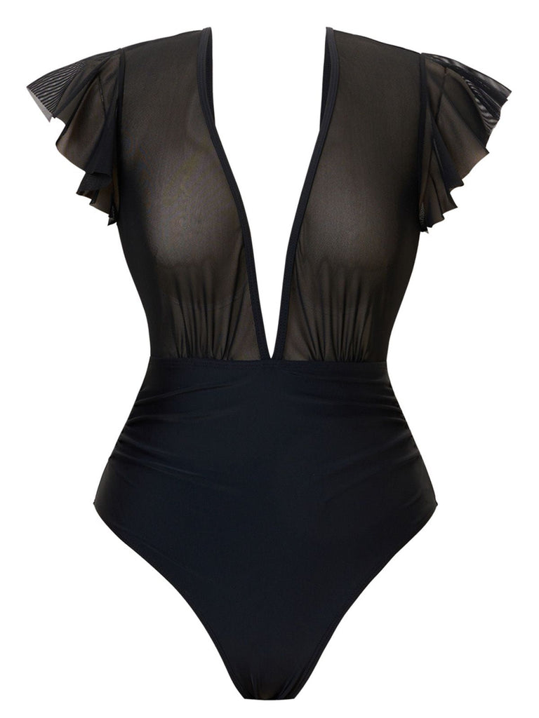 Ensemble bikini et paréo en maille unie années 1960