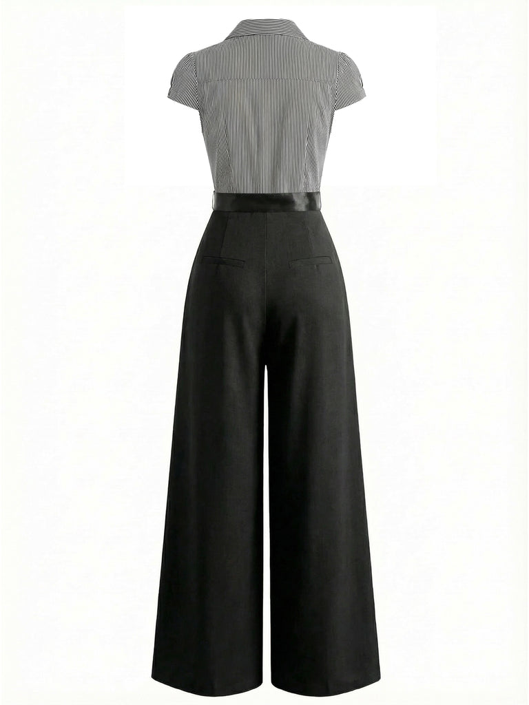 [Prévente] Combinaison rayée noire lacets style années 50