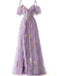 [Prévente] Robe fendue violette tulle fleurs 1970s