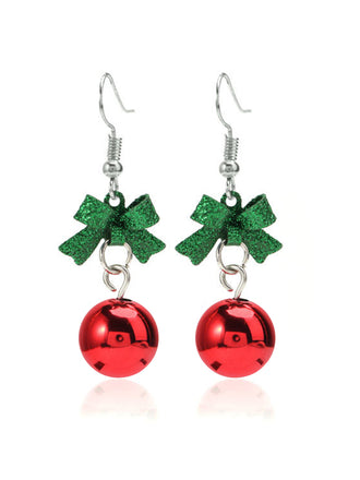 Boucles d'oreilles pendantes en perles rouges avec nœud de Noël