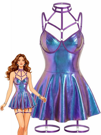 Nuisette dos nu en cuir verni années 1970