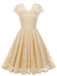 Robe en dentelle unie à col en V et sans manches années 1950