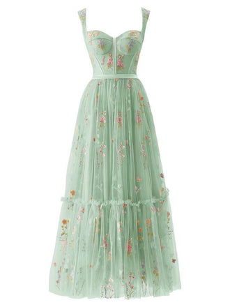 [Prévente] Robe en maille florale à lacets et baleines vert clair années 1930