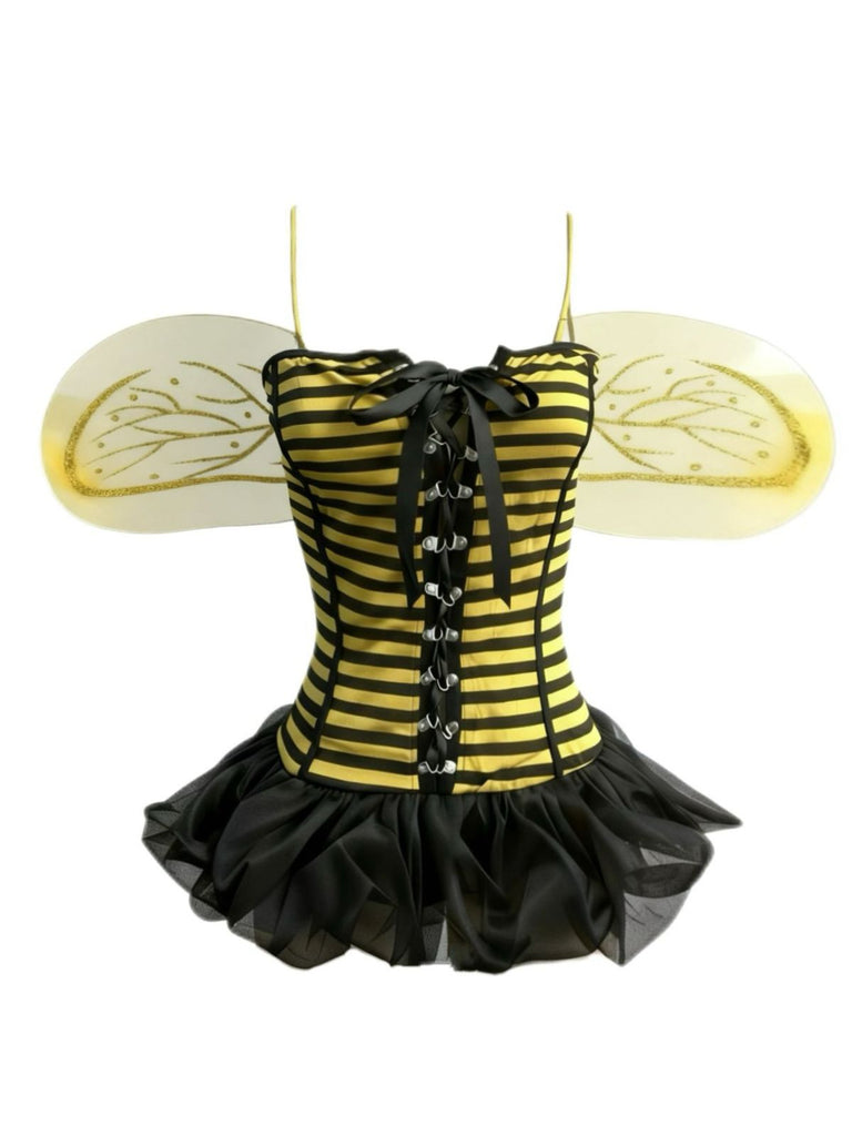 Ensemble de costume de cosplay d'abeille rayée jaune années 1960