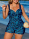 [Grande Taille] Maillot de bain une pièce bleu marine à imprimé botanique années 1980