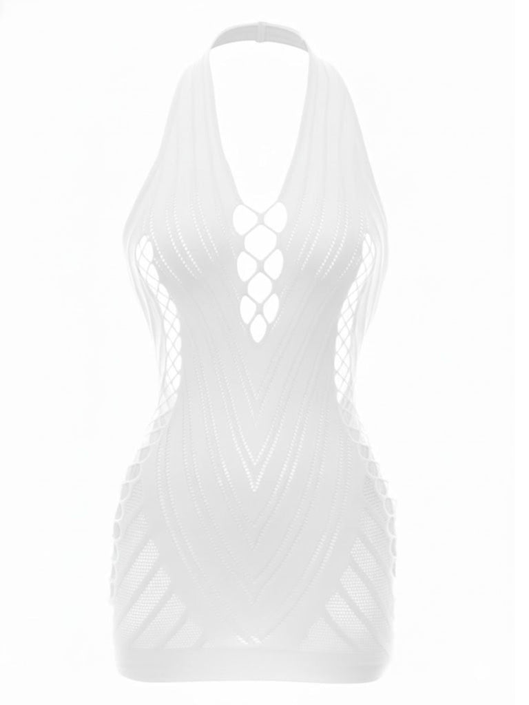 Robe de lingerie mini en résille à décolleté dos nu années 1960