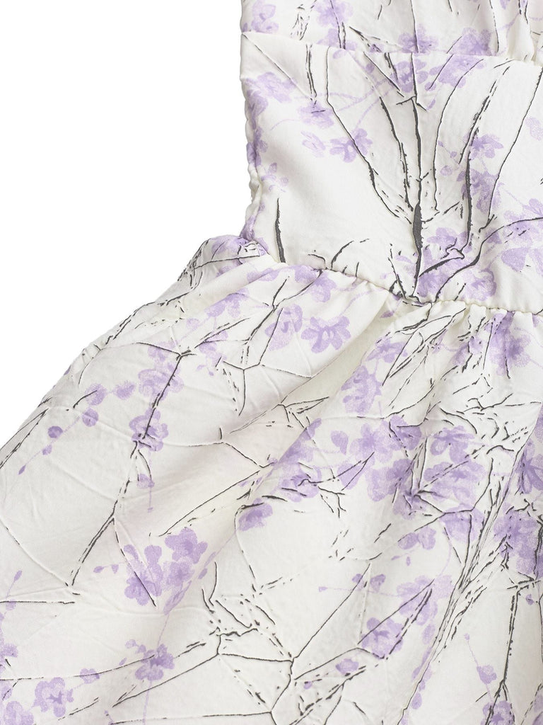 Combishort bretelles spaghetti violette floral années 1970